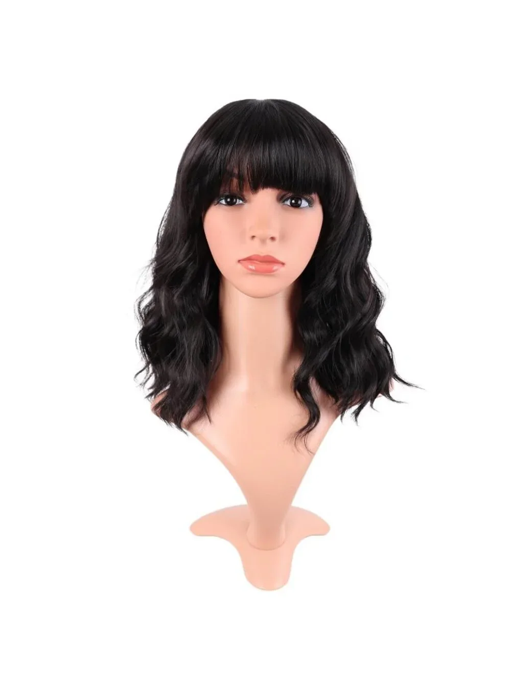 Women's Black 14 Inch Fresh Bright Synthetic Ordinary Short Wavy Curly Wigs